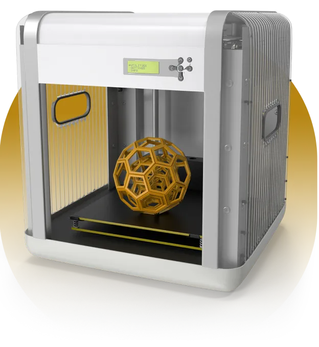 Ein 3D-Drucker der eine organgene kugelförmige Figur druckt