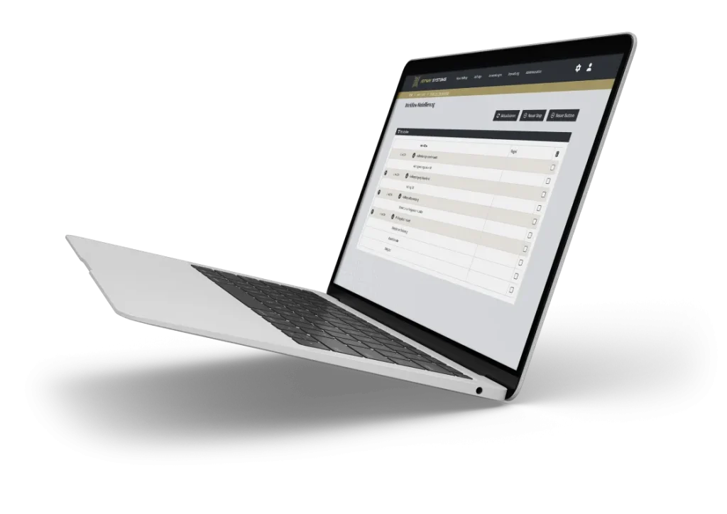 Ein Aufgeklappter Laptop mit der Benutzeroberfläche der ArtWay Systems Software.