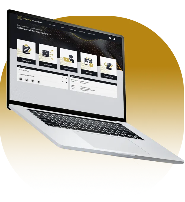 Ein Aufgeklappter Laptop mit der Benutzeroberfläche der ArtWay Systems Software.