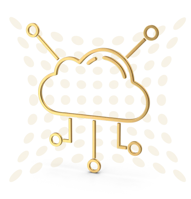 Eine goldene Wolke die mit verschiedenen Punkten um sie herum verbunden ist