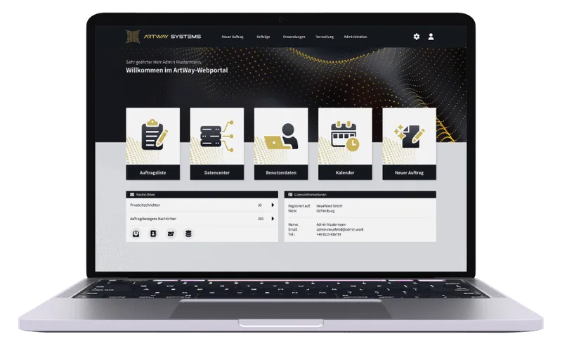 Ein Aufgeklappter Laptop mit der Benutzeroberfläche der ArtWay Systems Software.