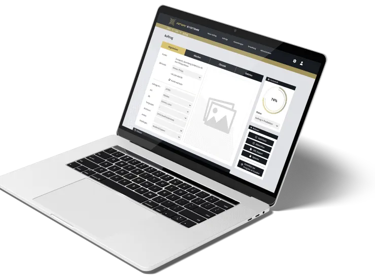 Ein Aufgeklappter Laptop mit der Benutzeroberfläche der ArtWay Systems Software.