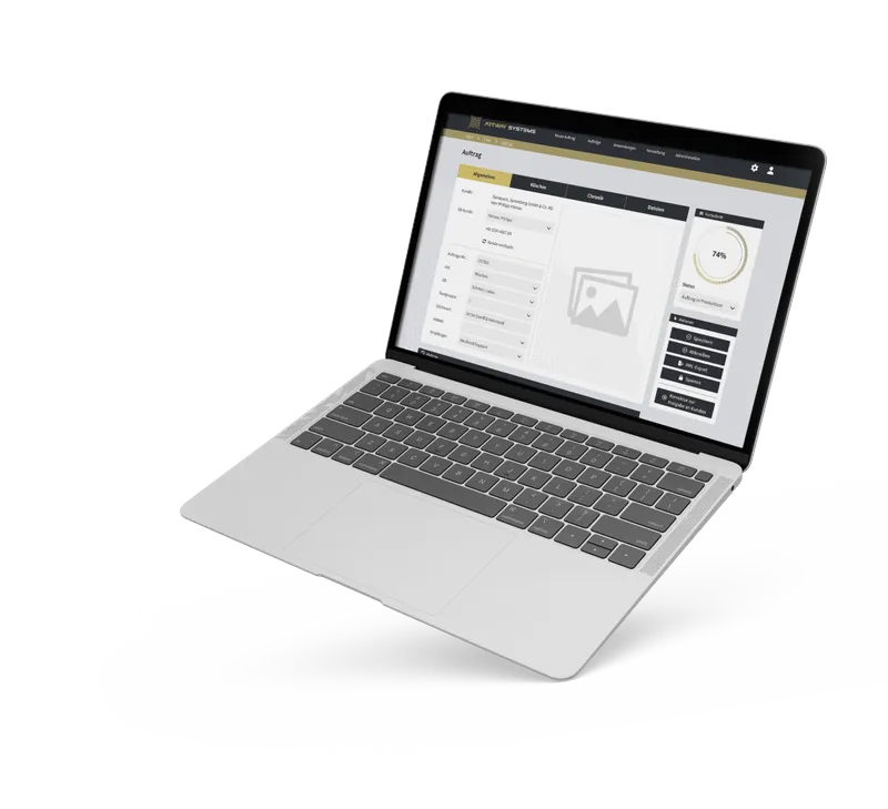 Ein Aufgeklappter Laptop mit der Benutzeroberfläche der ArtWay Systems Software.