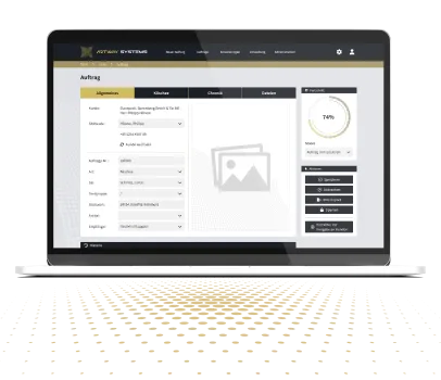 Ein Aufgeklappter Laptop mit der Benutzeroberfläche der ArtWay Systems Software.